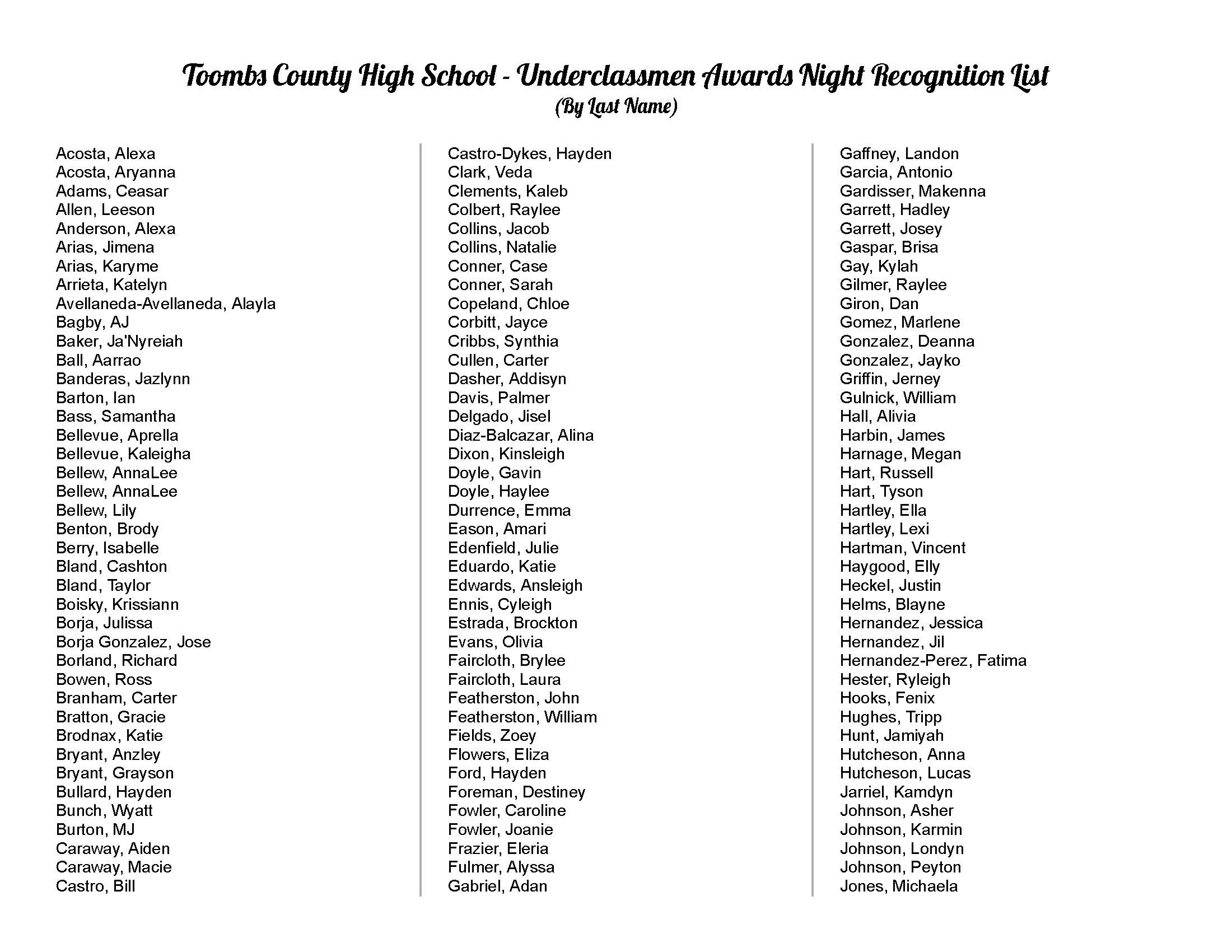 2026 Underclassmen Honors Night Invite Page 1