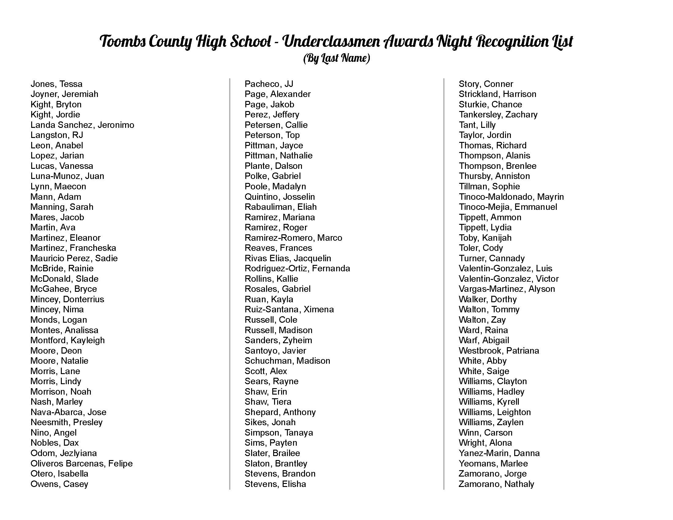 2026 Underclassmen Honors Night Invite Page 2