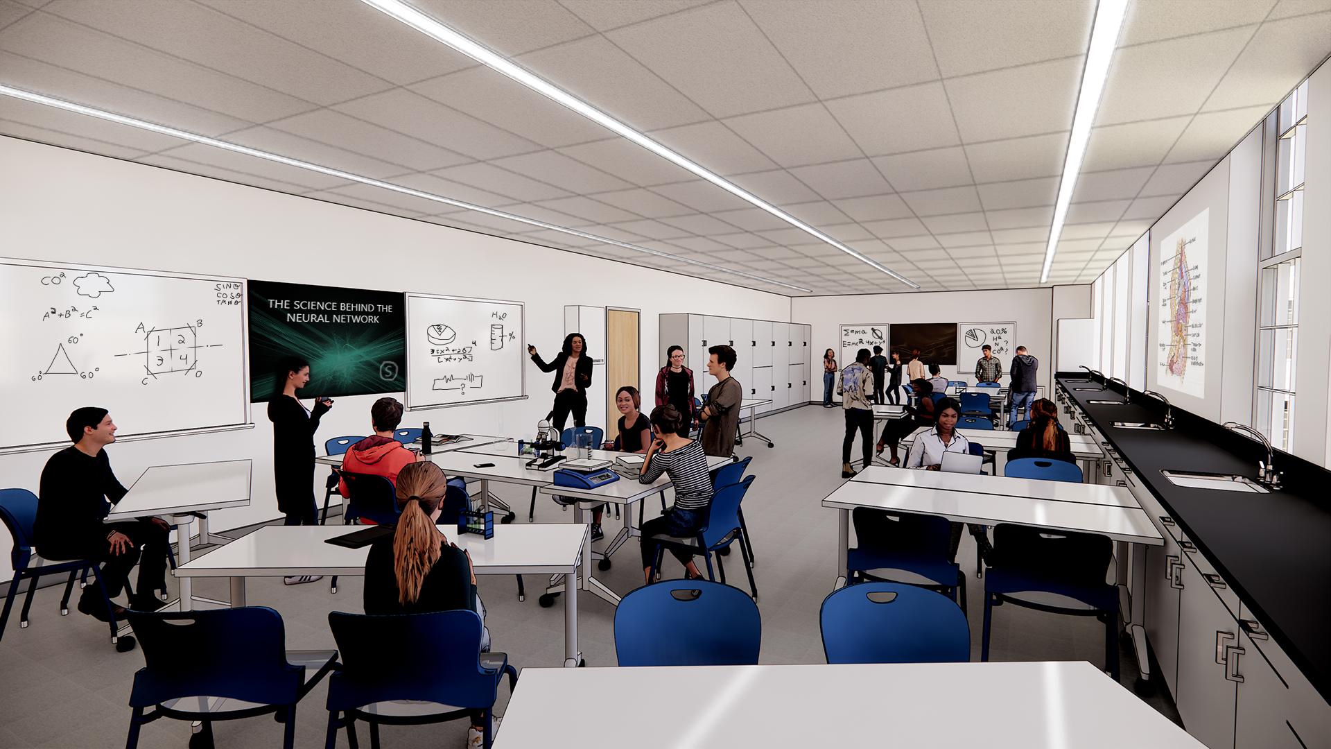 A rendering of the proposed changes to the 7th and 8th grade science rooms show the enhancements that will assist 21st Century learning opportunities.