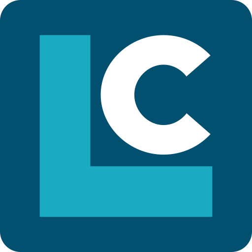 Light blue capital L and a lower case white c against a dark blue background. 