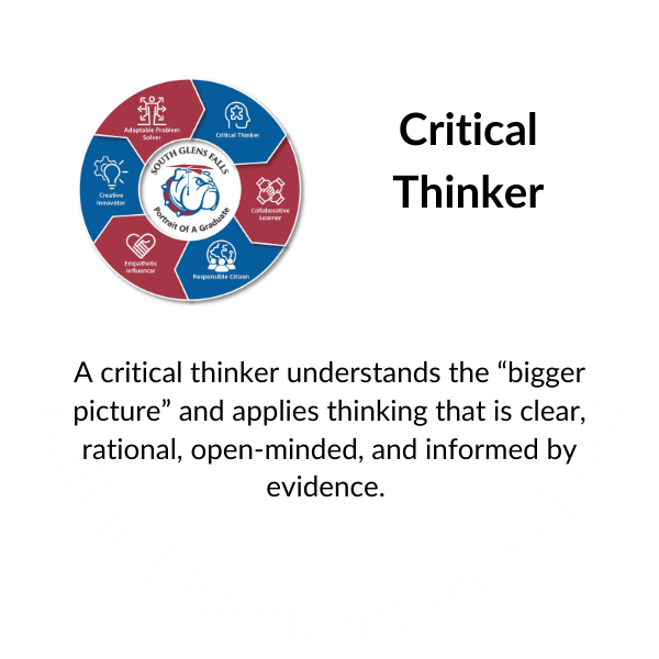 POG Logo with Critical Thinker: A critical thinker understands the “bigger picture” and applies thinking that is clear, rational, open-minded, and informed by evidence. 