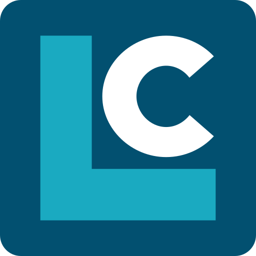 Light blue capital L and a lower case white c against a dark blue background.