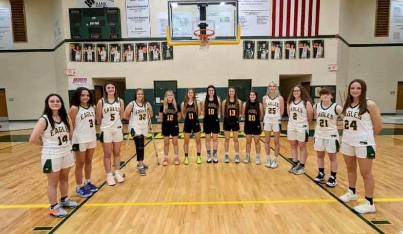 girls basketball team standing in gym