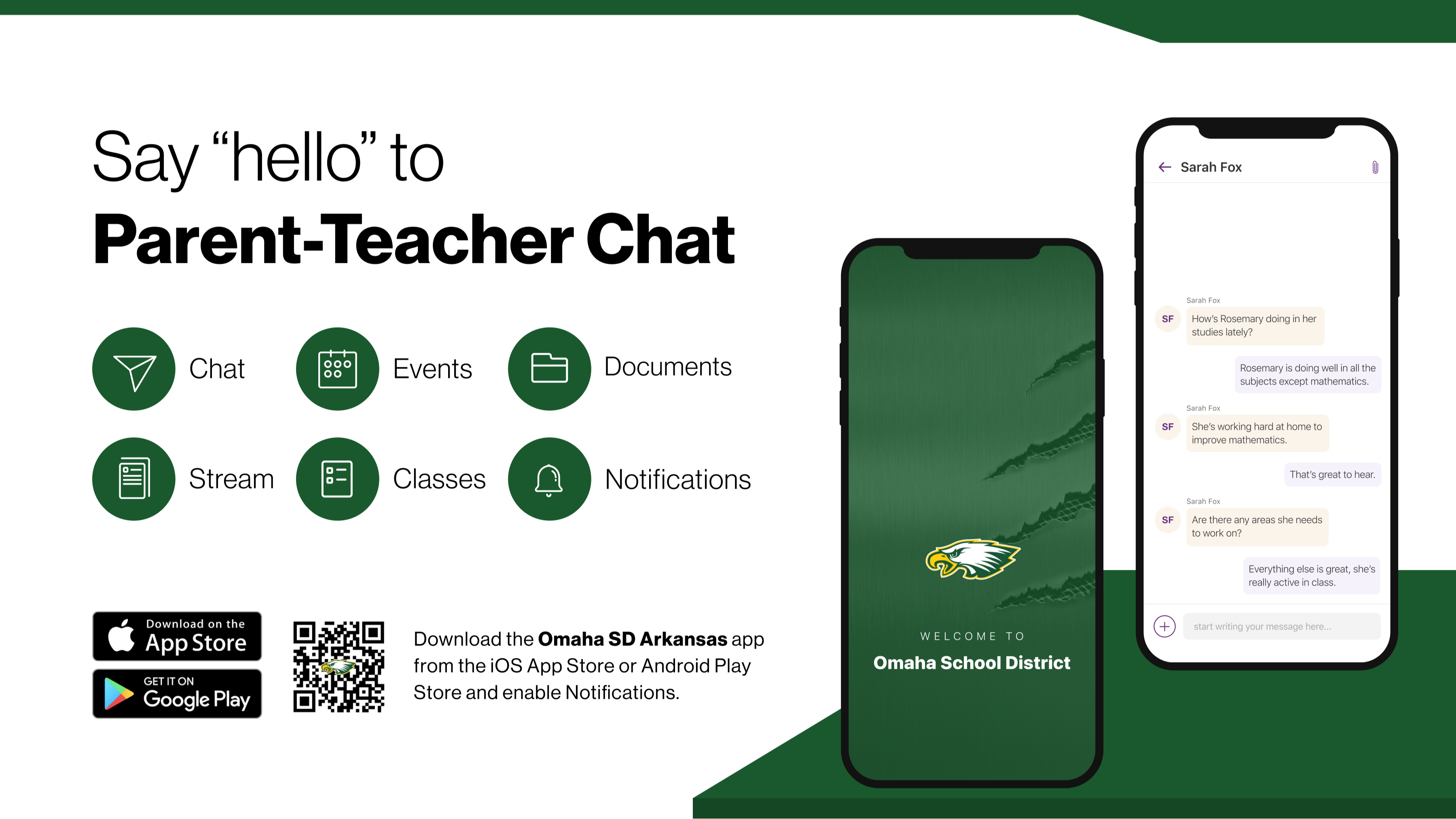 Say hello to Parent-Teacher chat in the new Rooms app. Download the Omaha School District app in the Google Play or Apple App store
