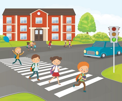 school crossing cartoon drawing