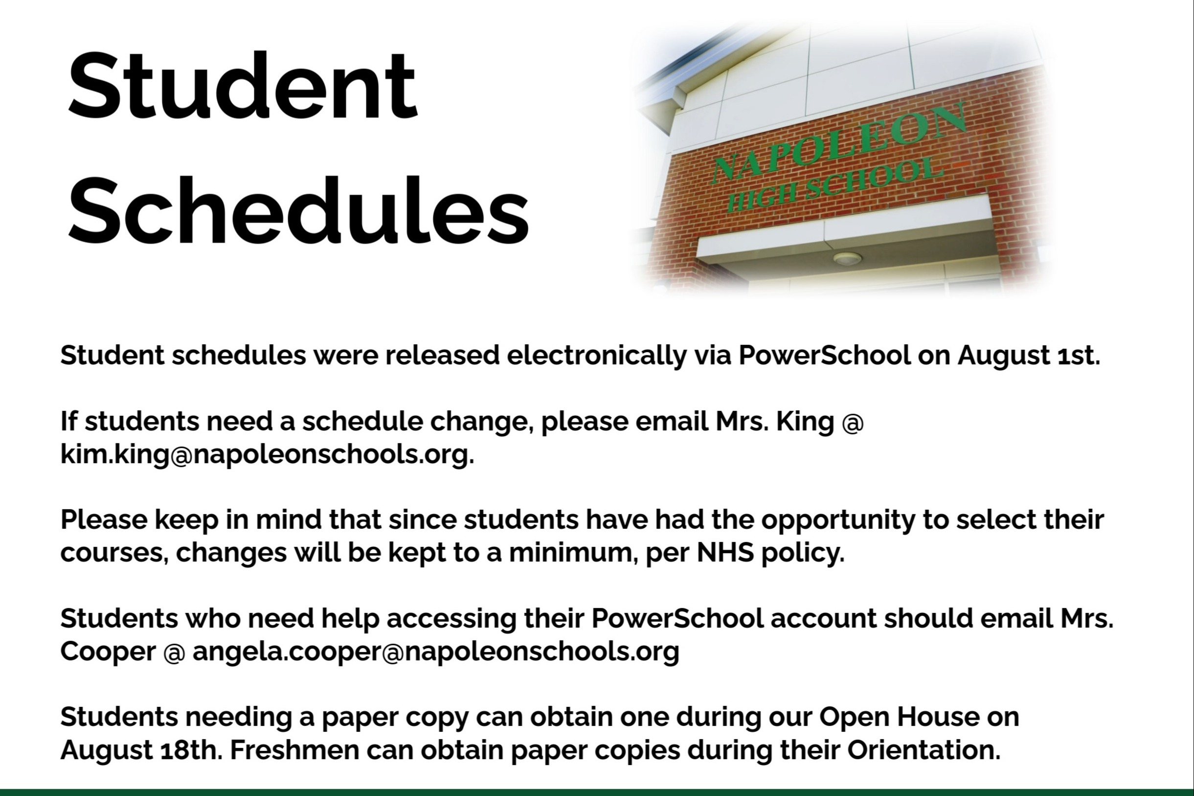 Notice Student Schedules 