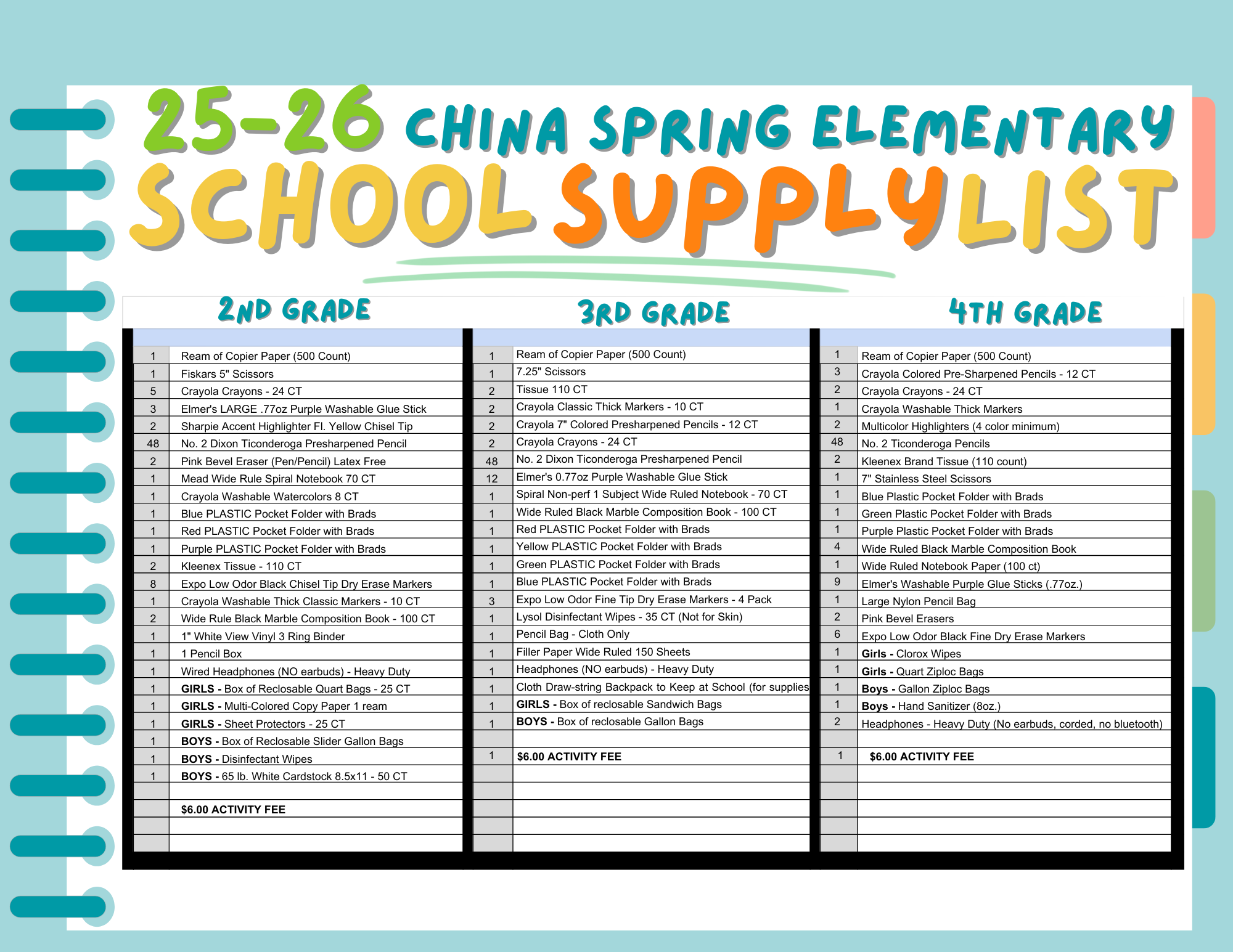 25-26 school supply list