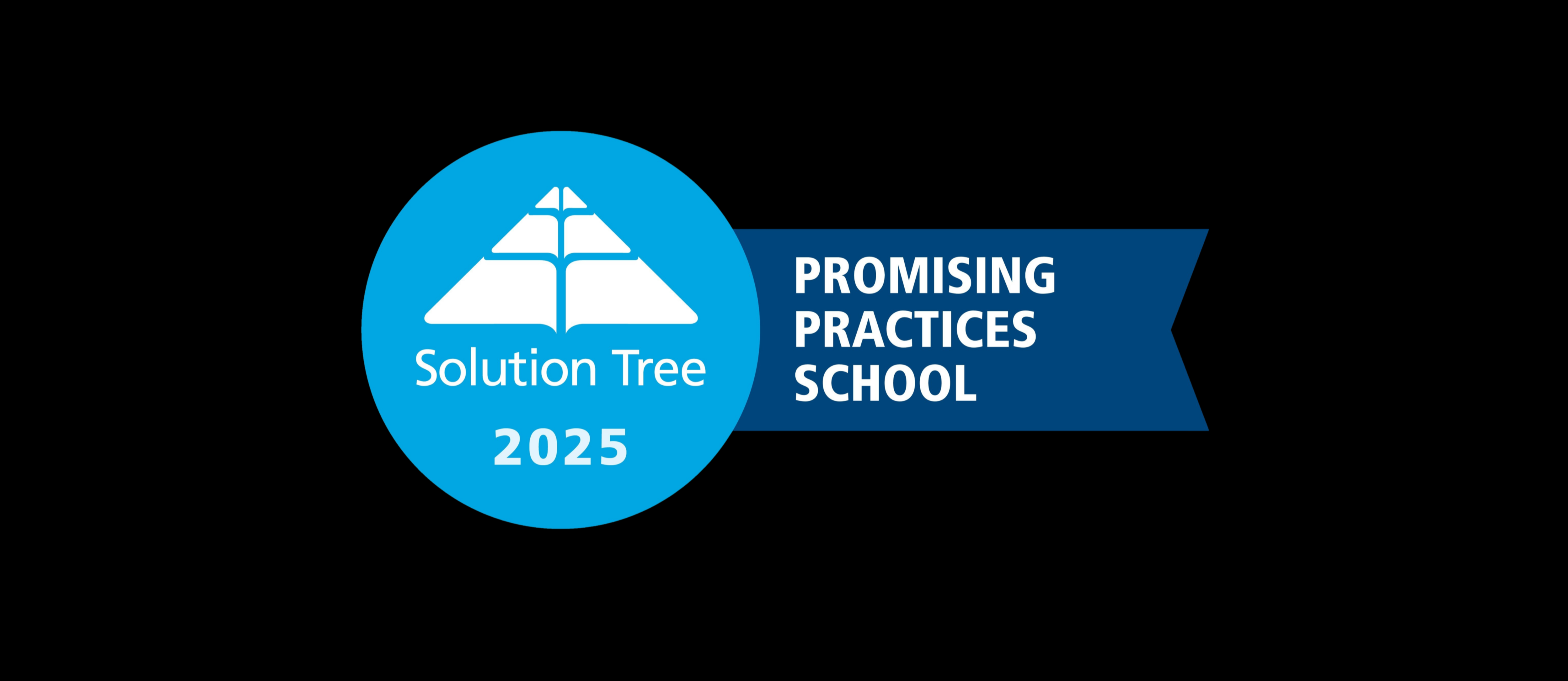 Graphic from Solution Tree announcing that CHS9 has been chosen as a Promising Practices School for 2025. The graphic is a dark blue banner that says "promising practices school" with a lighter blue circle that says "Solution Tree 2025."