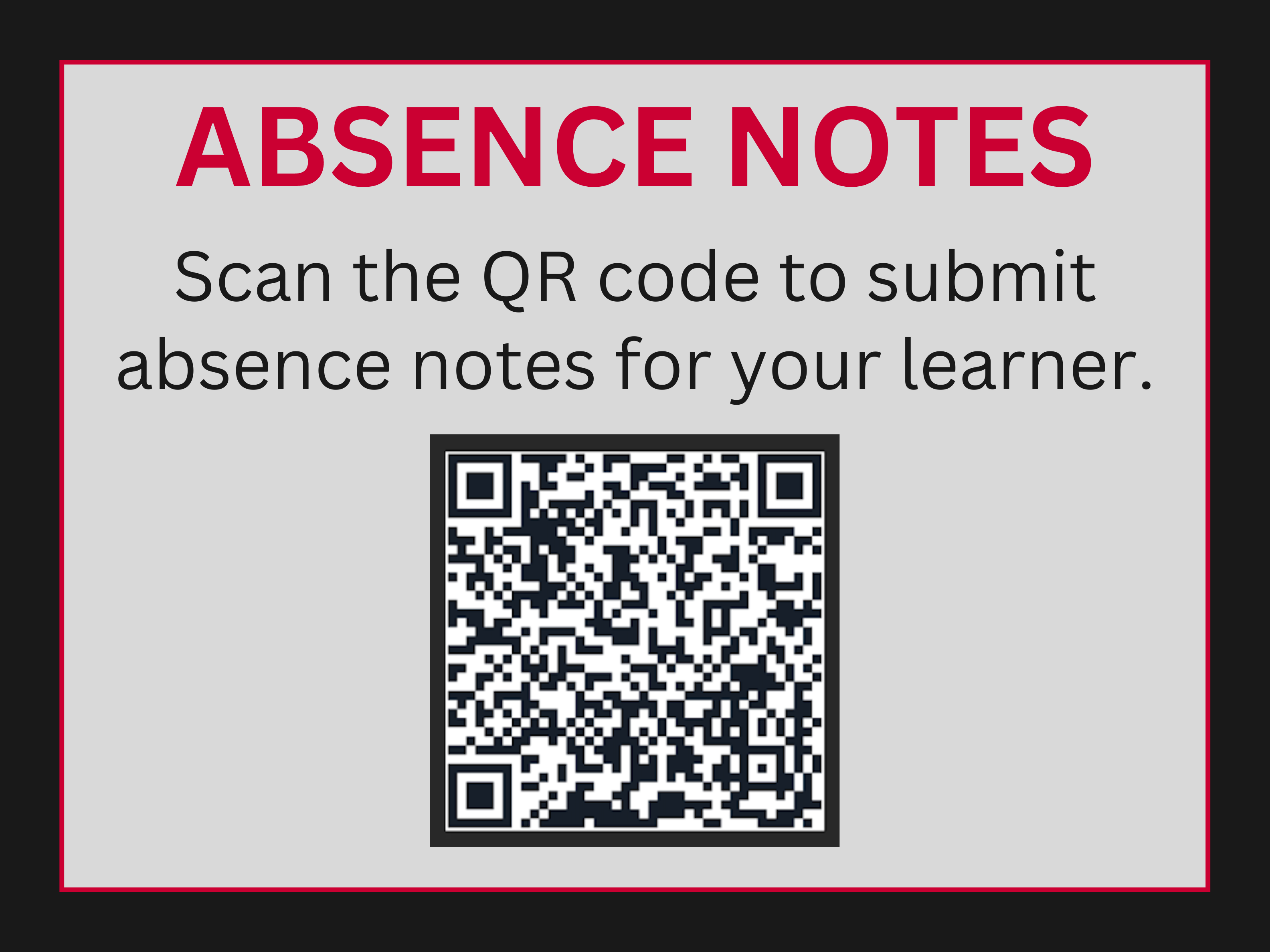 QR Code to submit absence notes