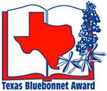 texas blue bonnet award written on image of open book with red texas