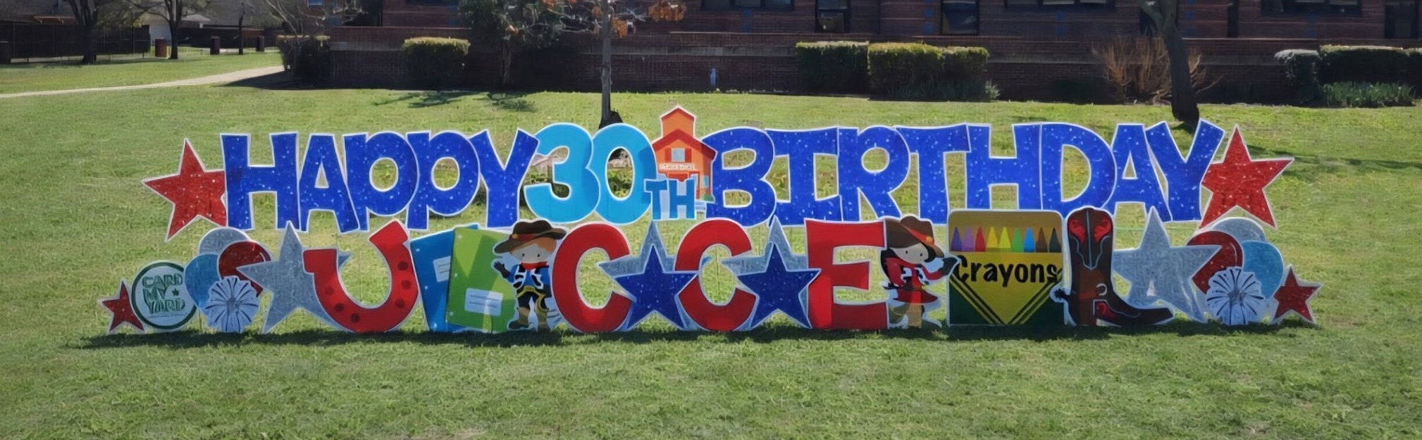Happy 30th Birthday CCE Sign in front of school