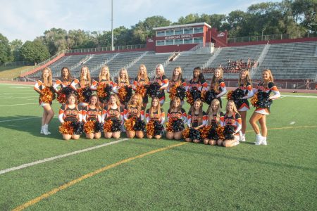 Cheer team participates in football media day fall 2022.