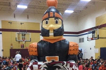 The Black Raider Mascot Visits Unity Elementary