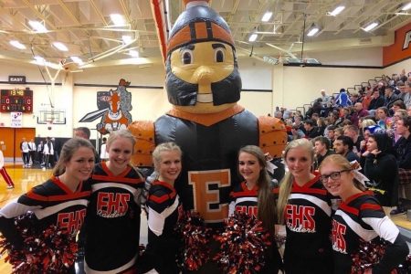 The Cheerleaders Pose with the EHS Mascot
