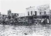 black and white image of downtown Mustang 