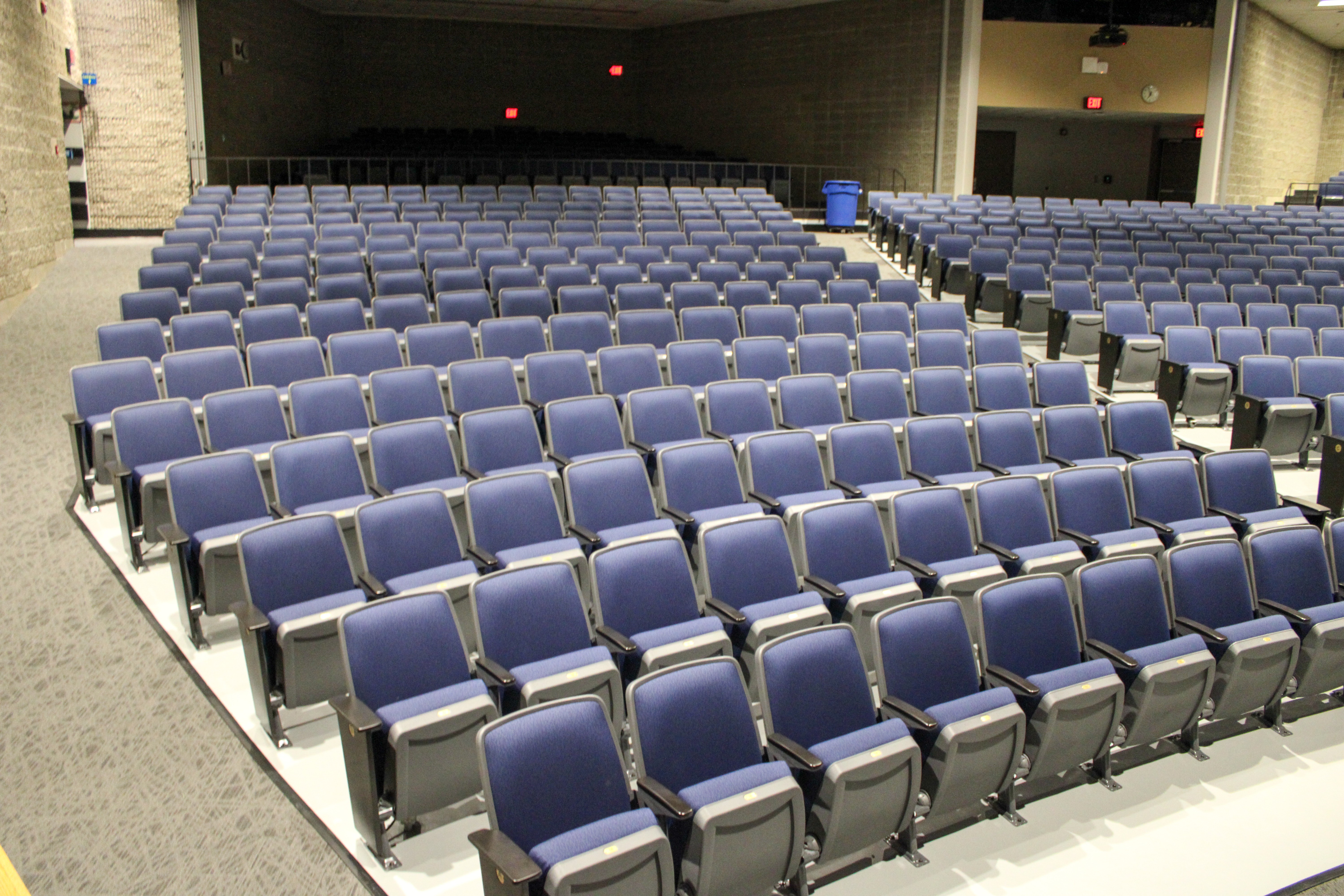 The auditorium received new seating, flooring, lighting, sound systems, and a refinished stage.