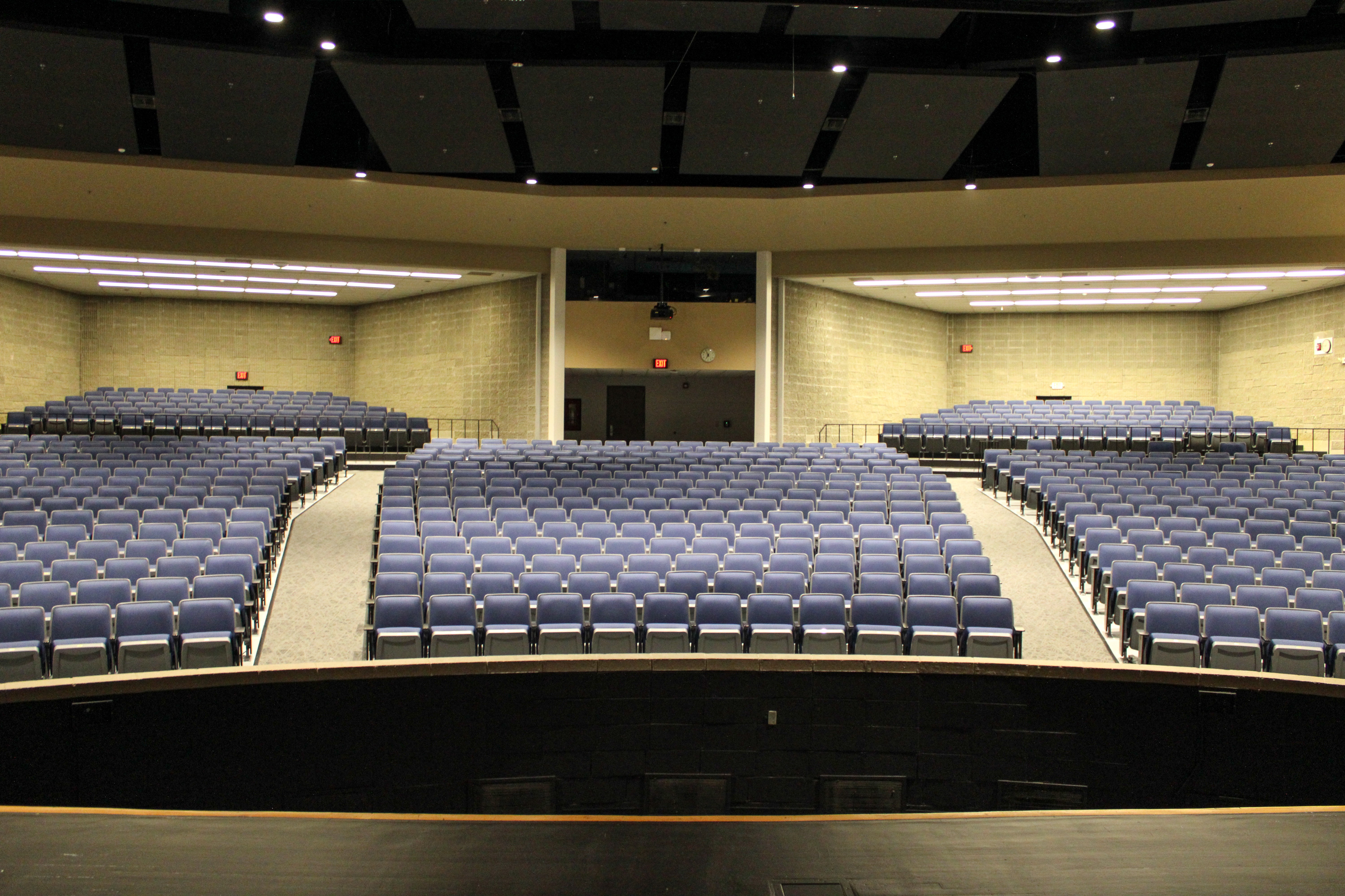 The auditorium received new seating, flooring, lighting, sound systems, and a refinished stage.