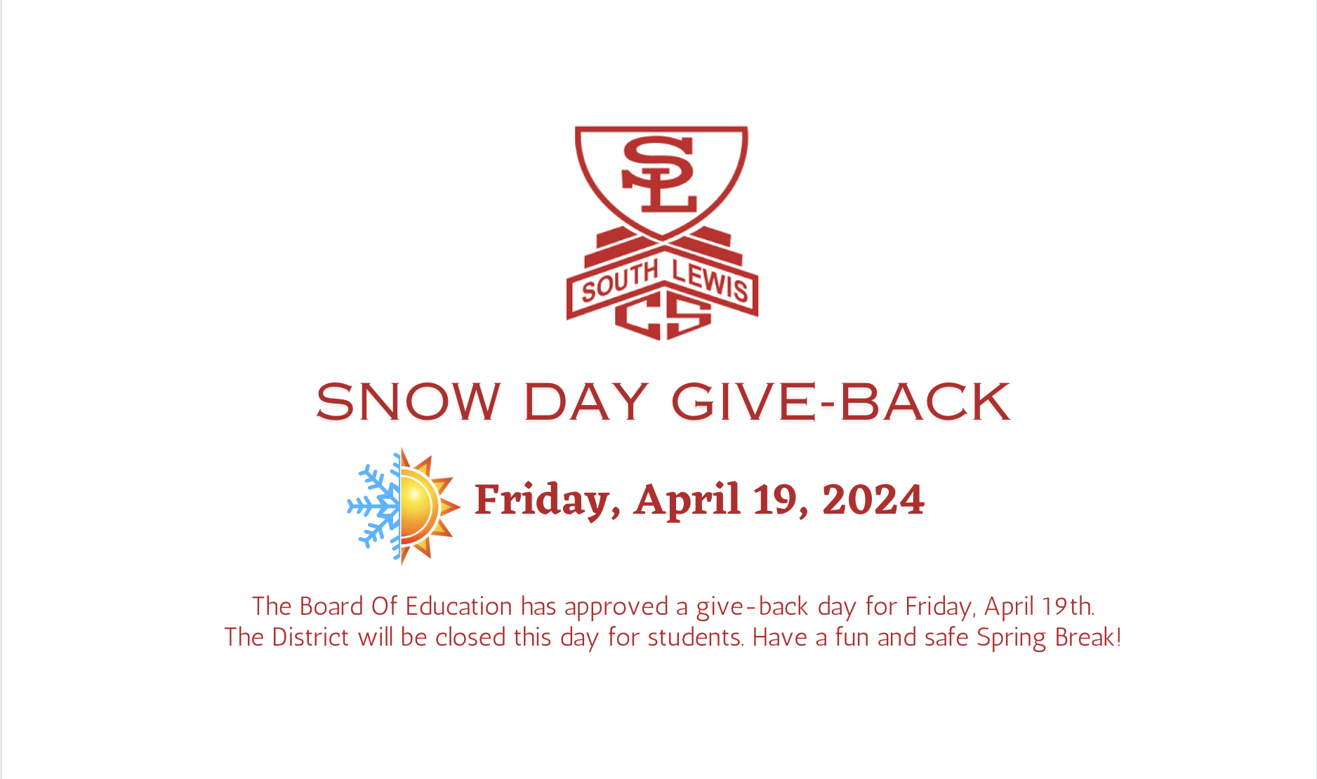 Snow Day give-back 4.19.24