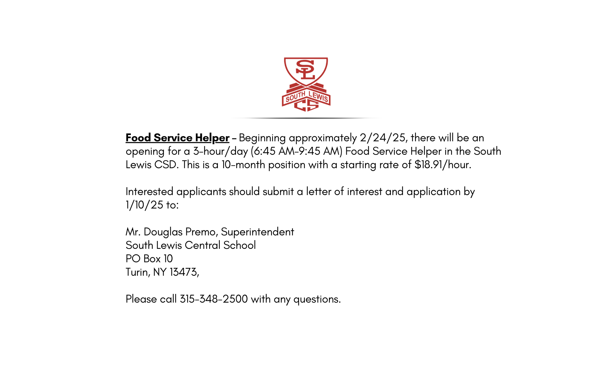 Food Service position