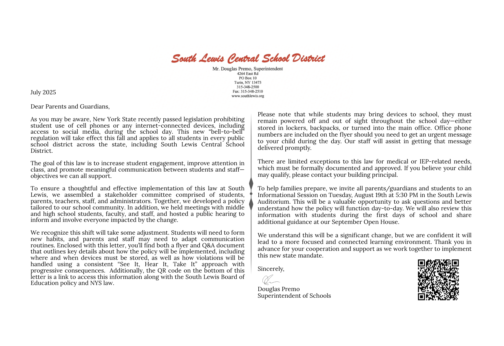 Premo Letter