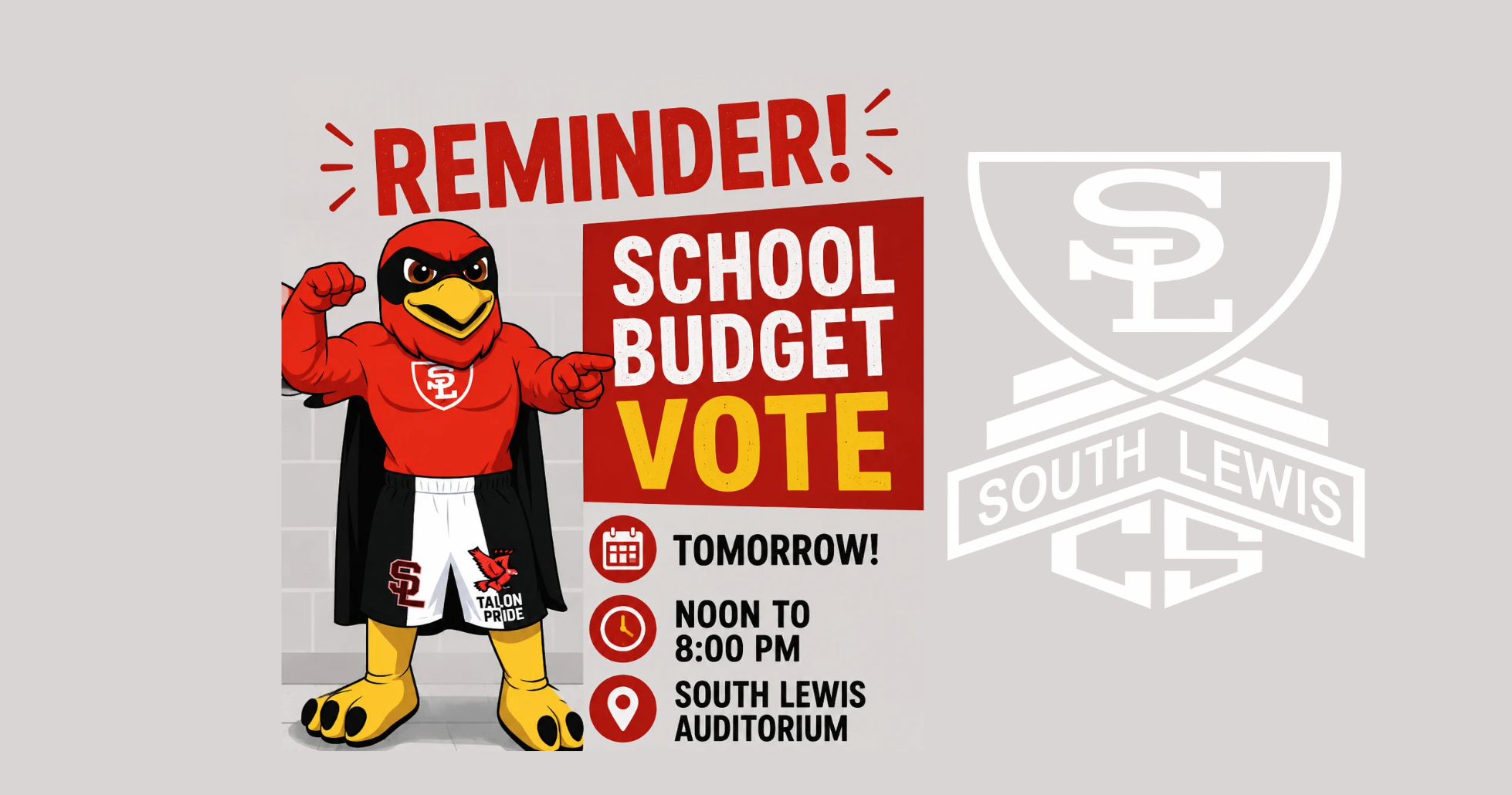 School Vote from noon to 8 pm tomorrow May 19th