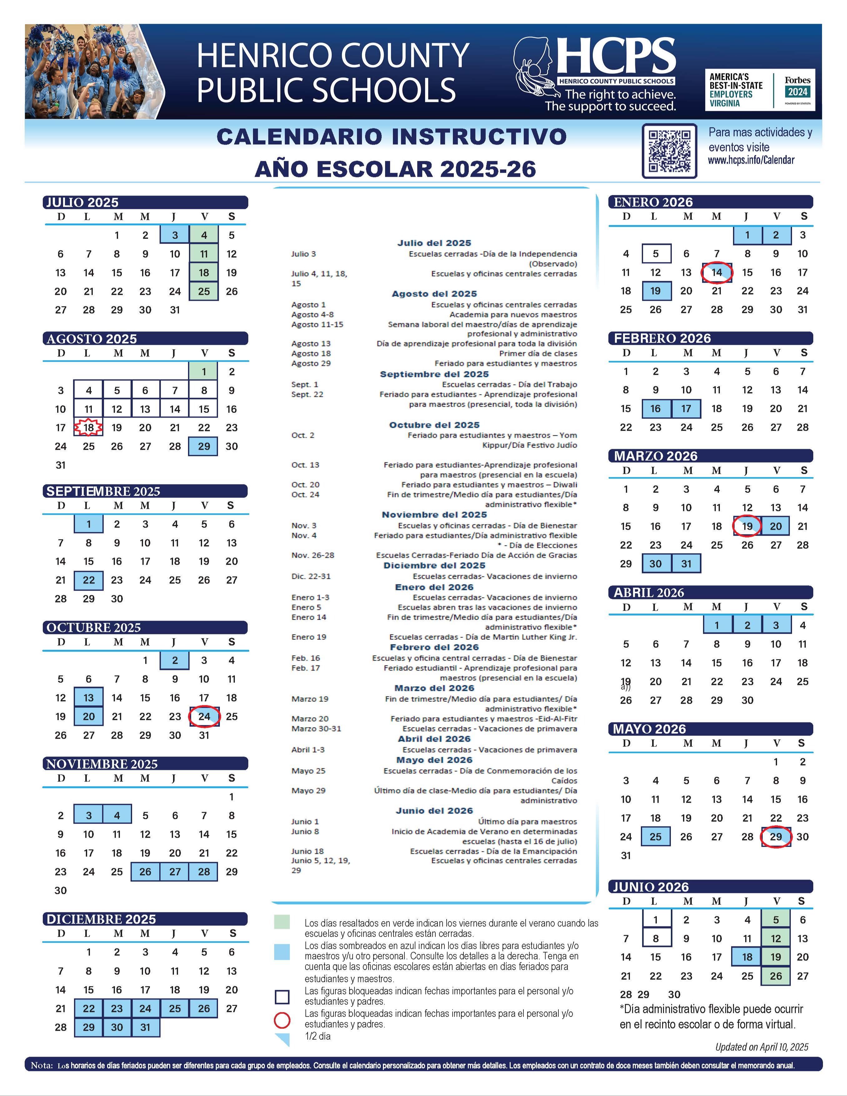 25 - 26 School Year Calendar