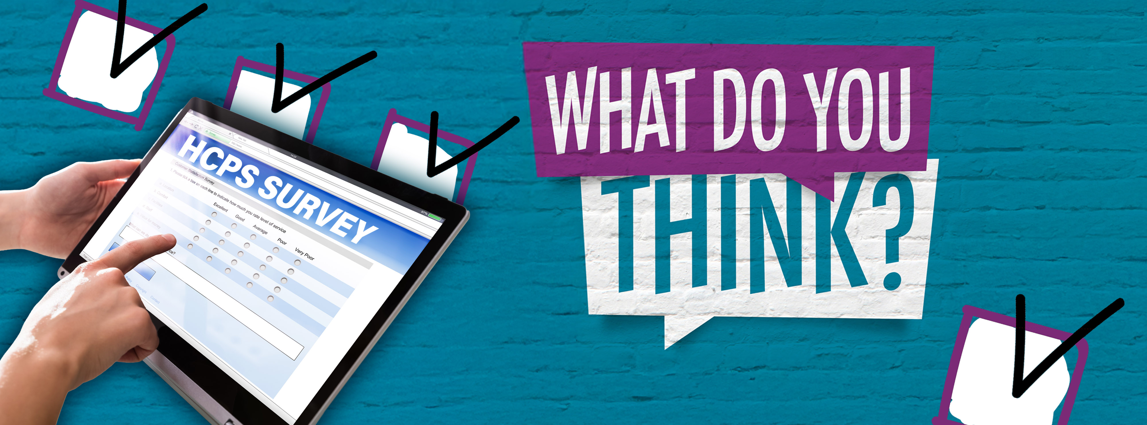 ipad with HCPS Survey graphic