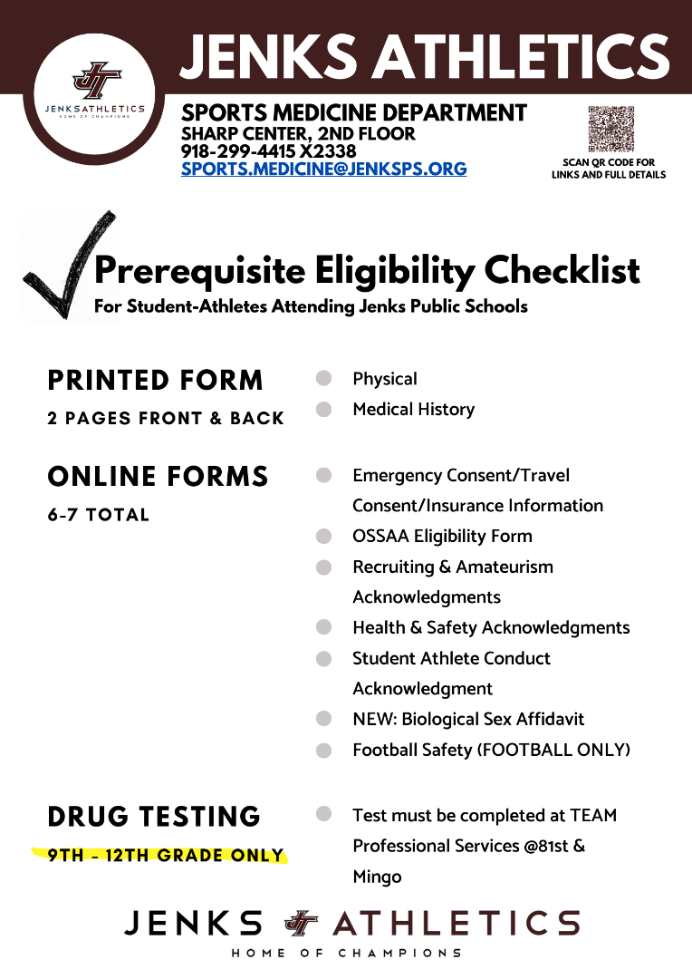Pre-requisite eligibility checklist for student athletes attending jenks public schools. 