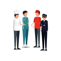 graphic of people wearing the uniforms of four different jobs