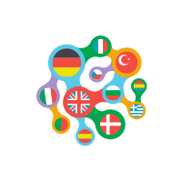 graphic showing interconnected flags representing a diversity of languages