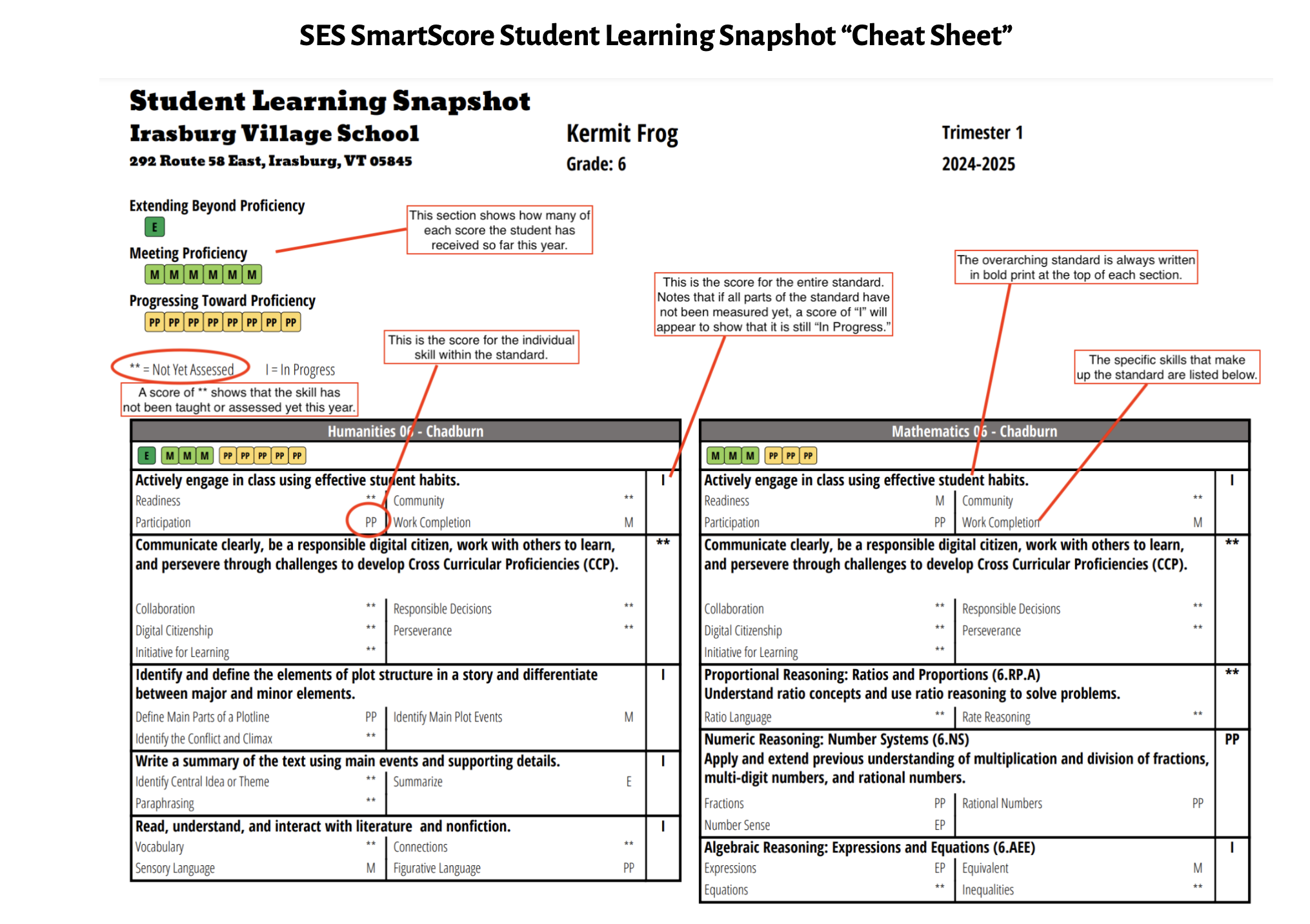 Student Learning Snapshot Cheat Sheet Page 2