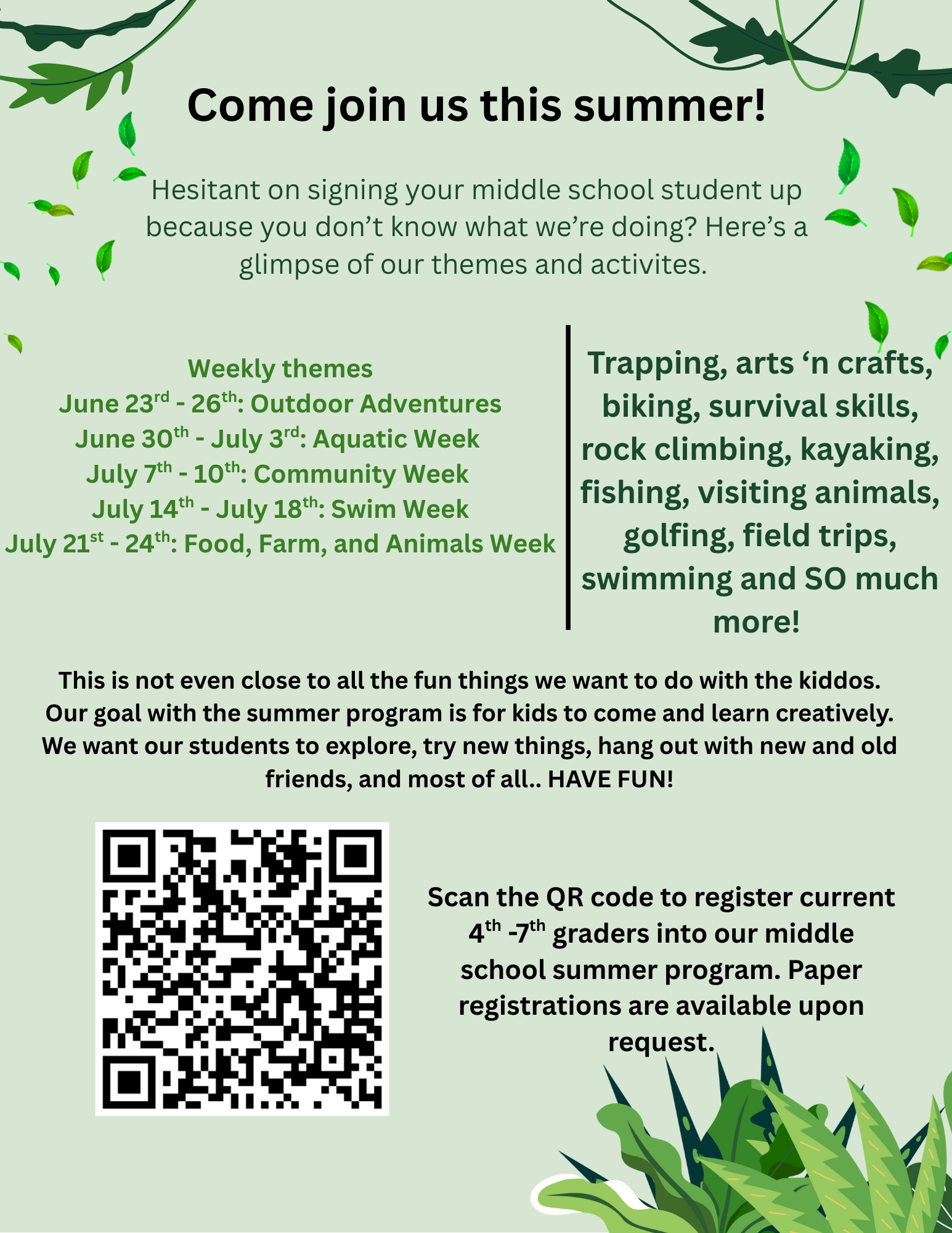 middle school summer school flyer