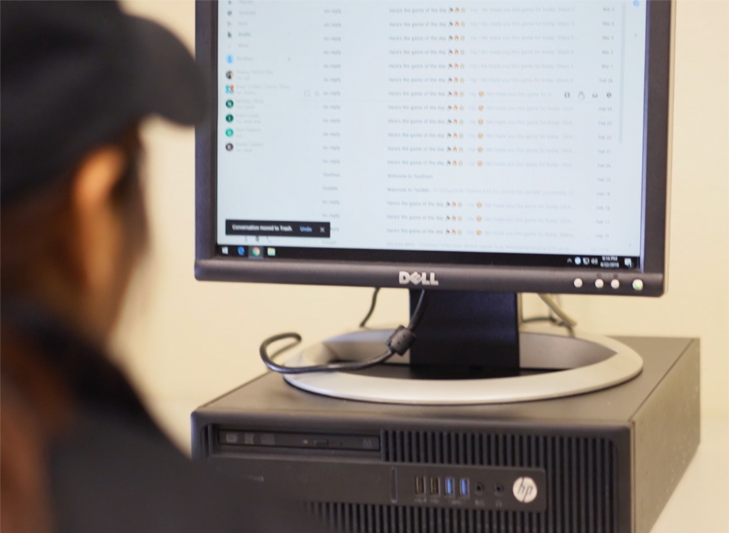 A student doing design work on a computer