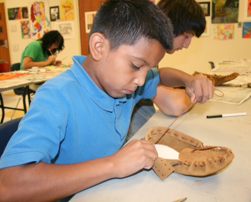 A student working on an art project