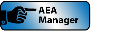 button that says aea manager with a finger pointing