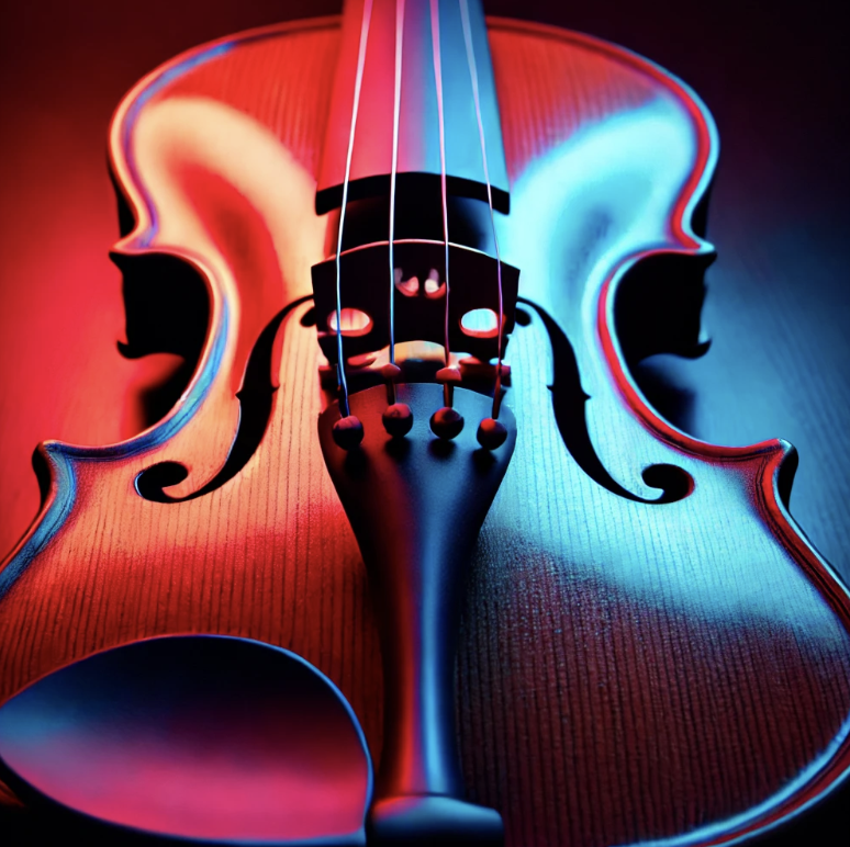 Image on violin in colorful light