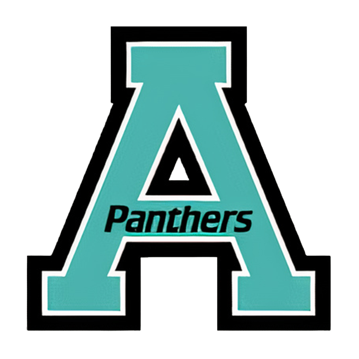 Image of a teal letter A with Panthers writing in the middle