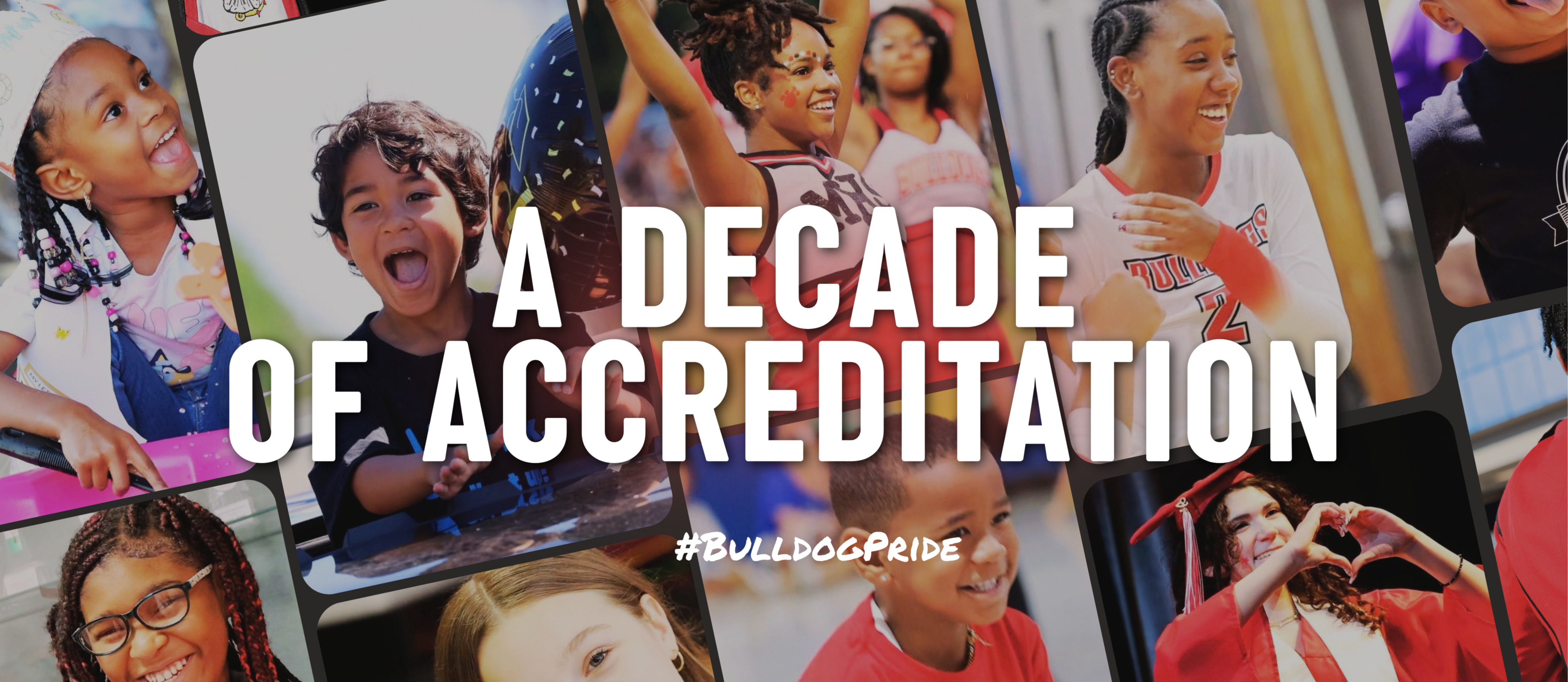 A photo collage celebrating a decade of accreditation