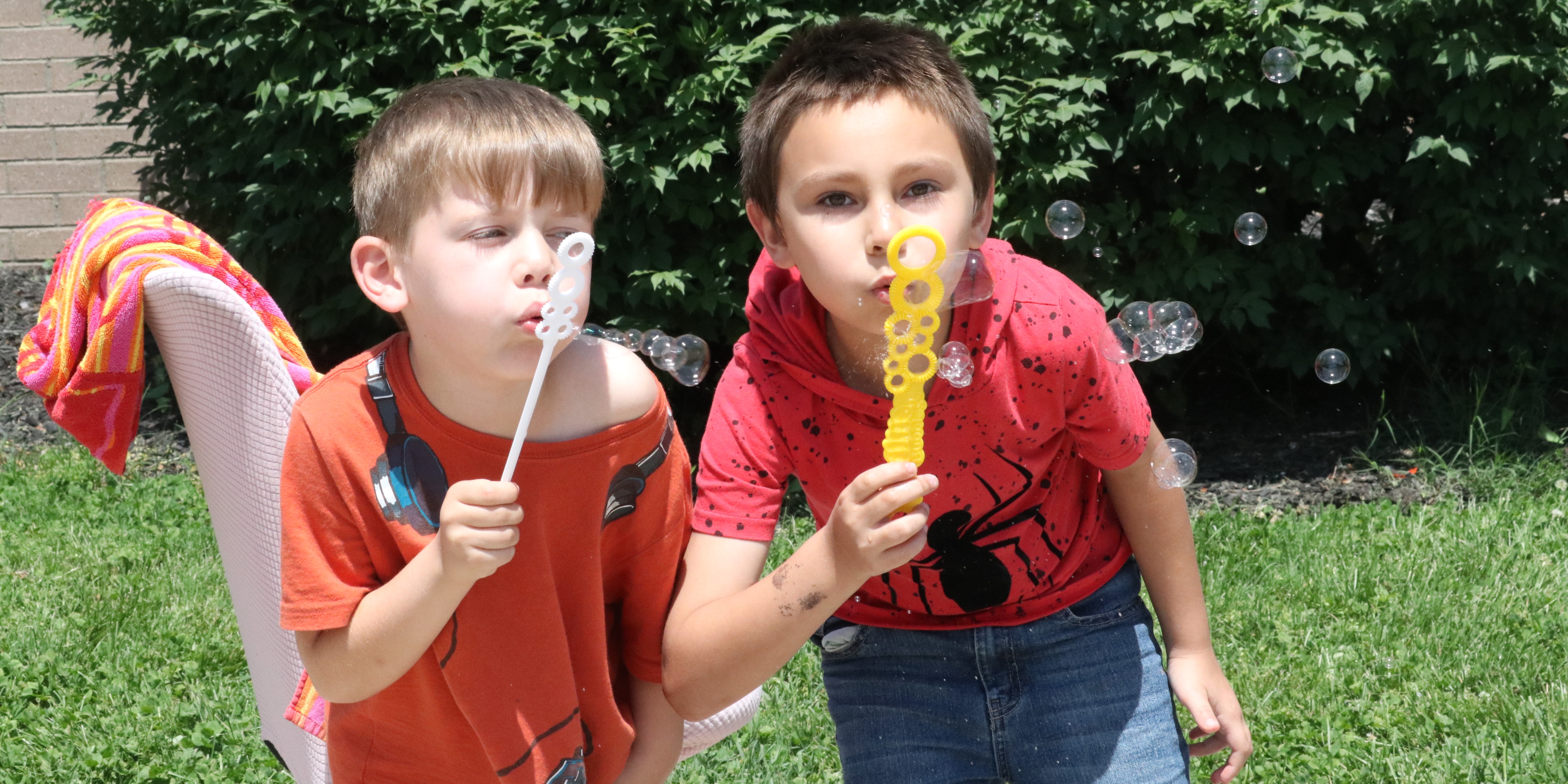 Students blowing bubbles