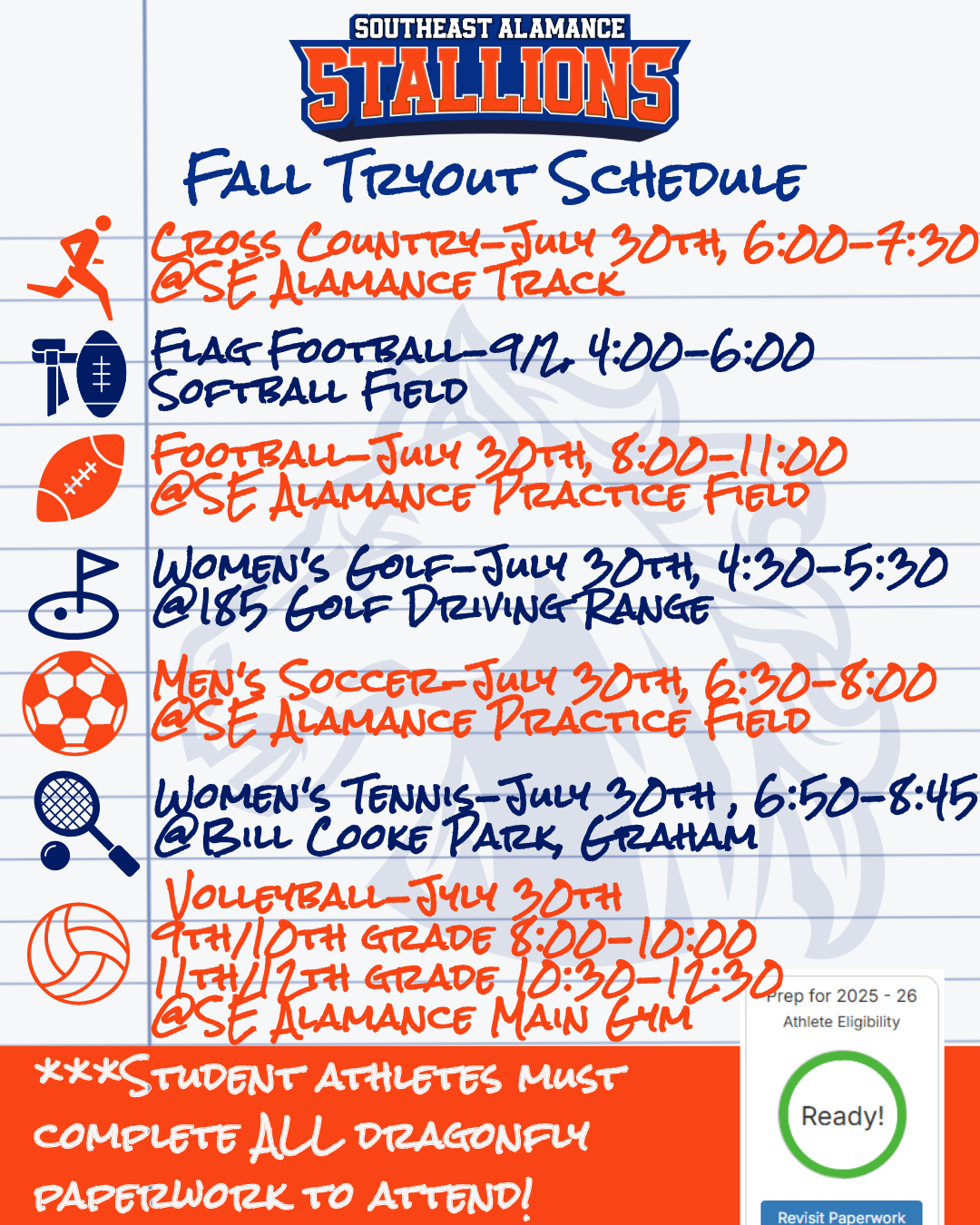 fall tryout schedule