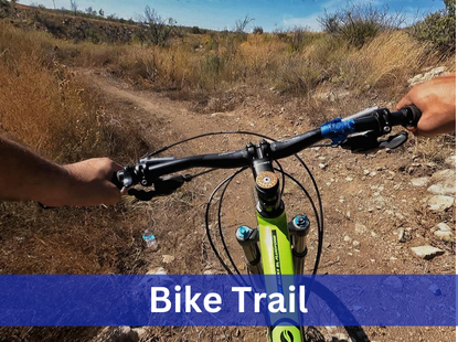 Bike riding down trail outside on sunny day