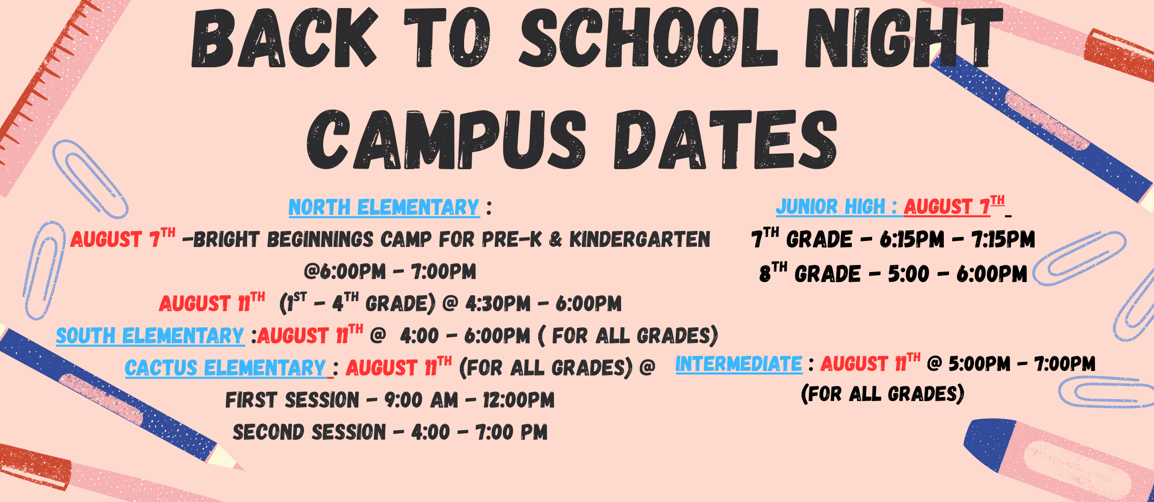 Back to School dates for Campuses
