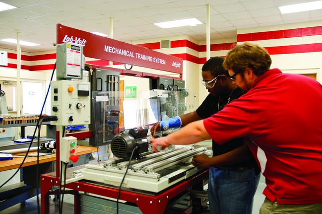 A student working with power tools
