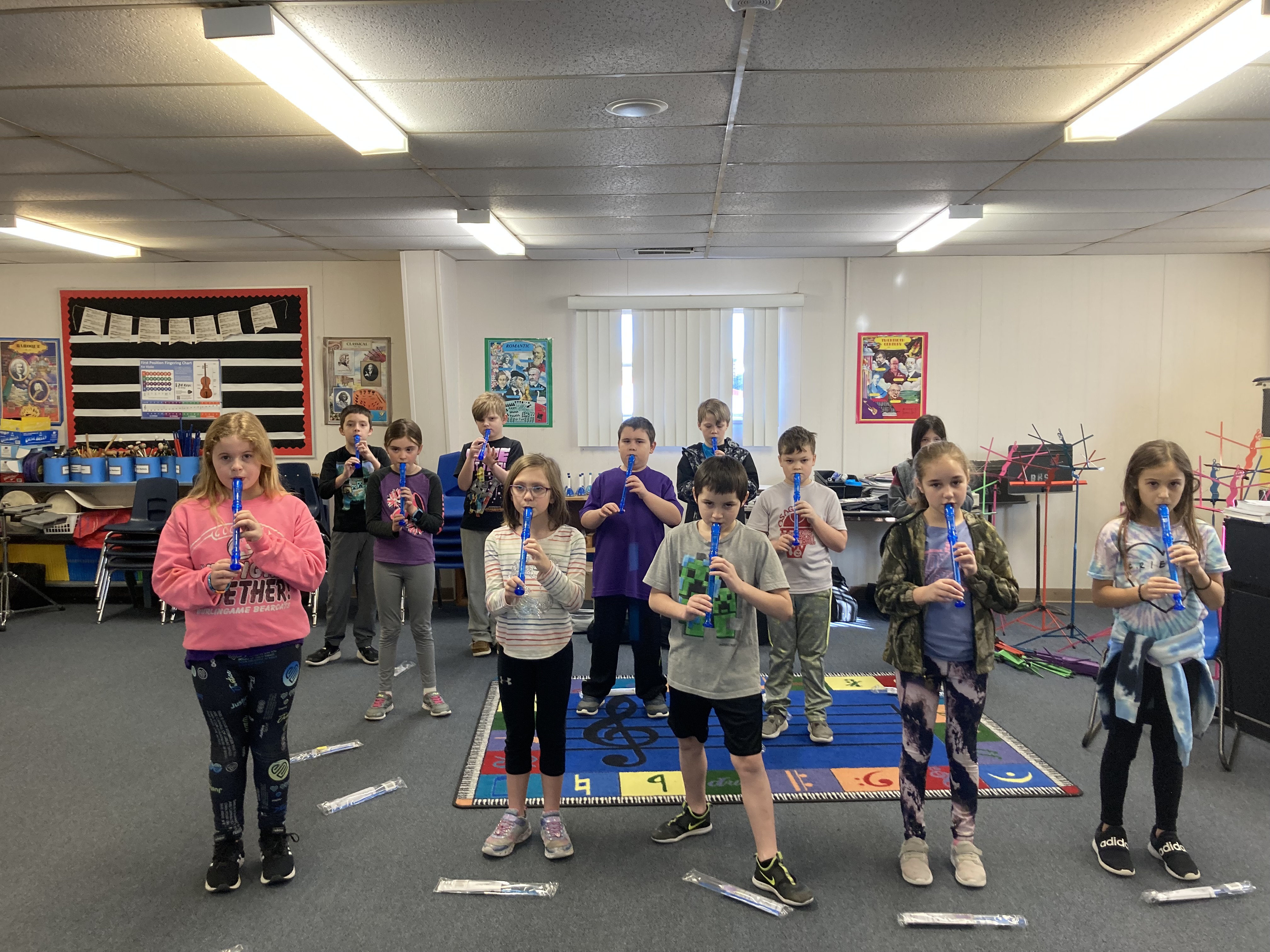 Third-Grade Students Learning Recorders