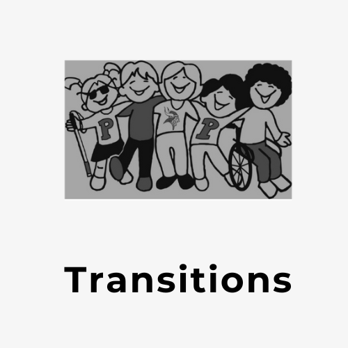Transitions logo with teh PALS logo photo of children each with a letter on the shrit spelling PALS
