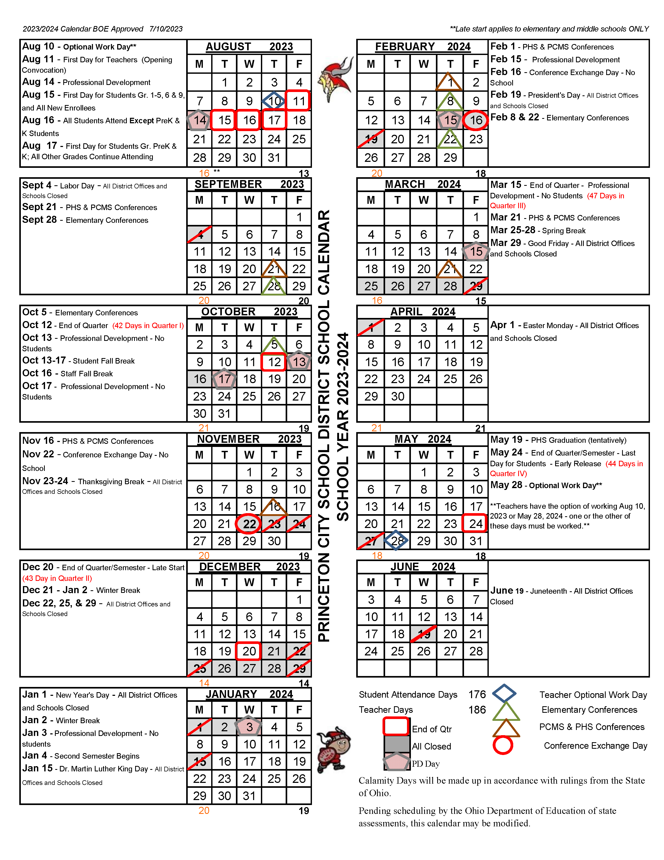 Digital image of the school year calendar