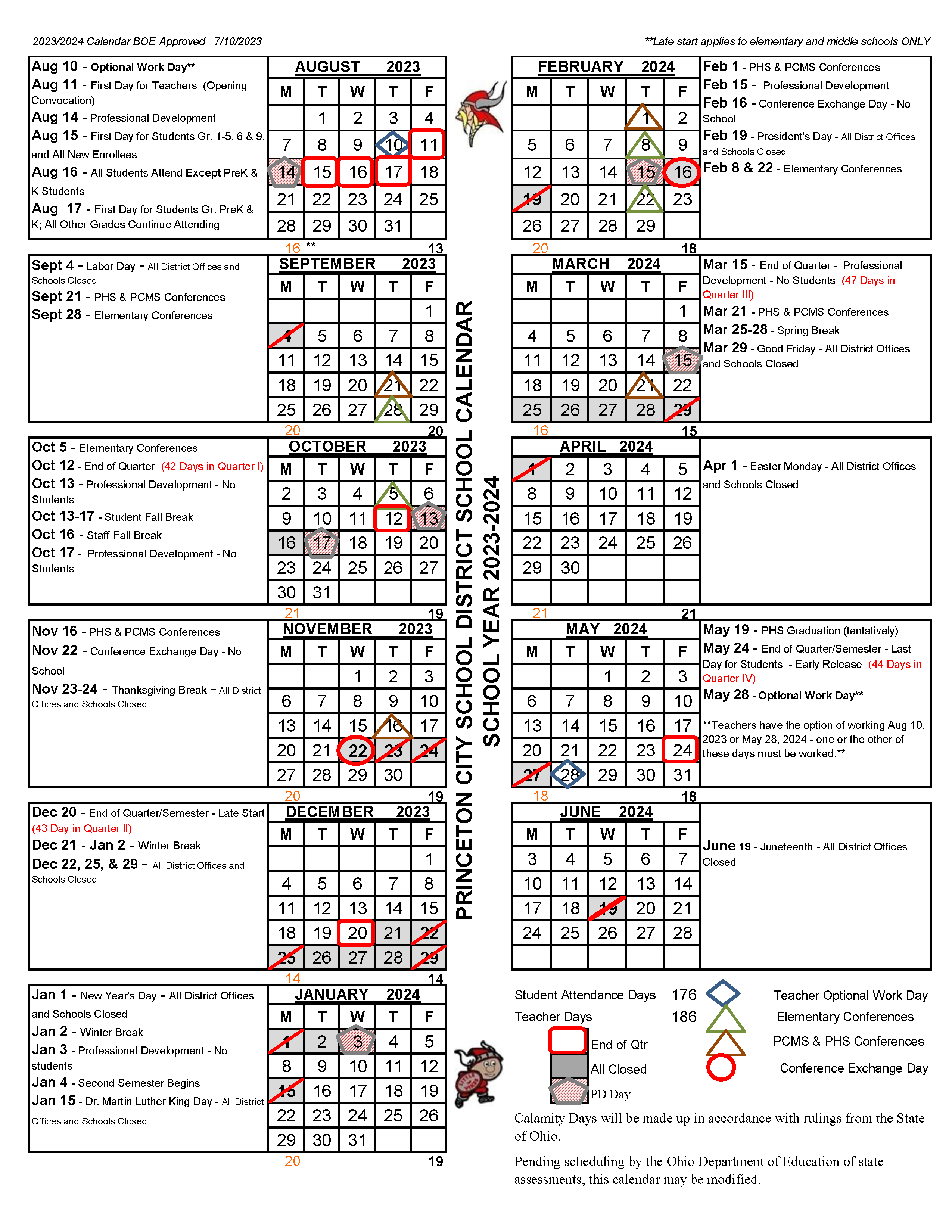 School Year Calendar Princeton City Schools