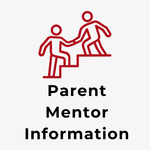 Parent Mentor Information logo person helping another person up a set of stairs