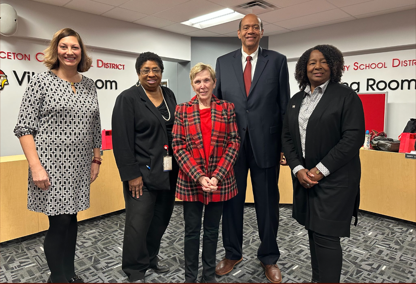 Board of Education photo - Pictured left to right: Jodi Kessler, Vice President; Gina Ruffin Moore; Susan Wyder; Jon Simons, Board President; Mary Cleveland 