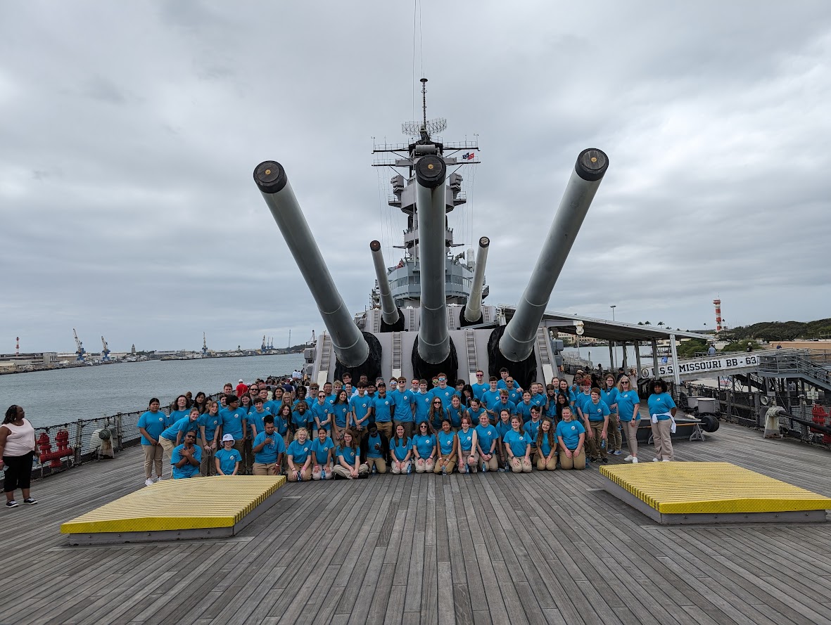 photo of students on deck at pearl harbor